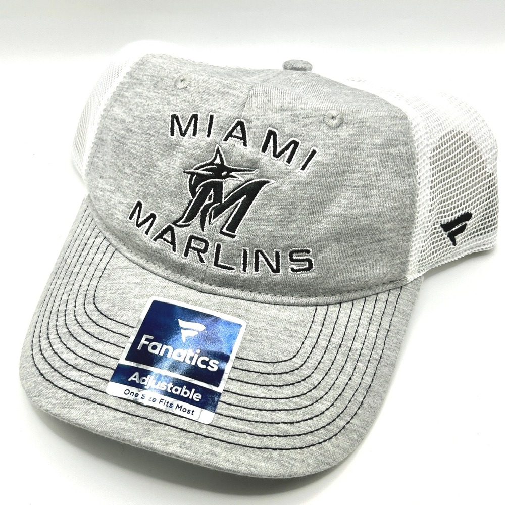 Miami Marlins Fanatics Trucker Hat OS Grey White Mesh Snapback MLB Baseball Cap